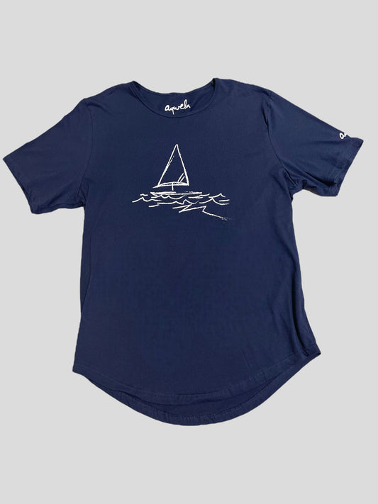 Kaimana - Navy Round Hem Tee (AQ and ship)